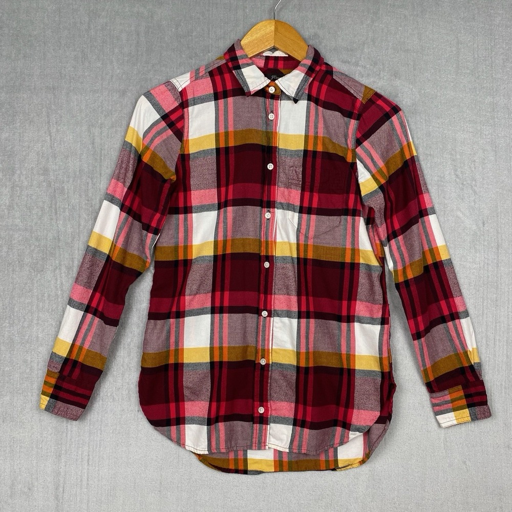 J Crew Flannel Womens 00 Button Up Plaid Shirt 100% Cotton Preppy Cabincore